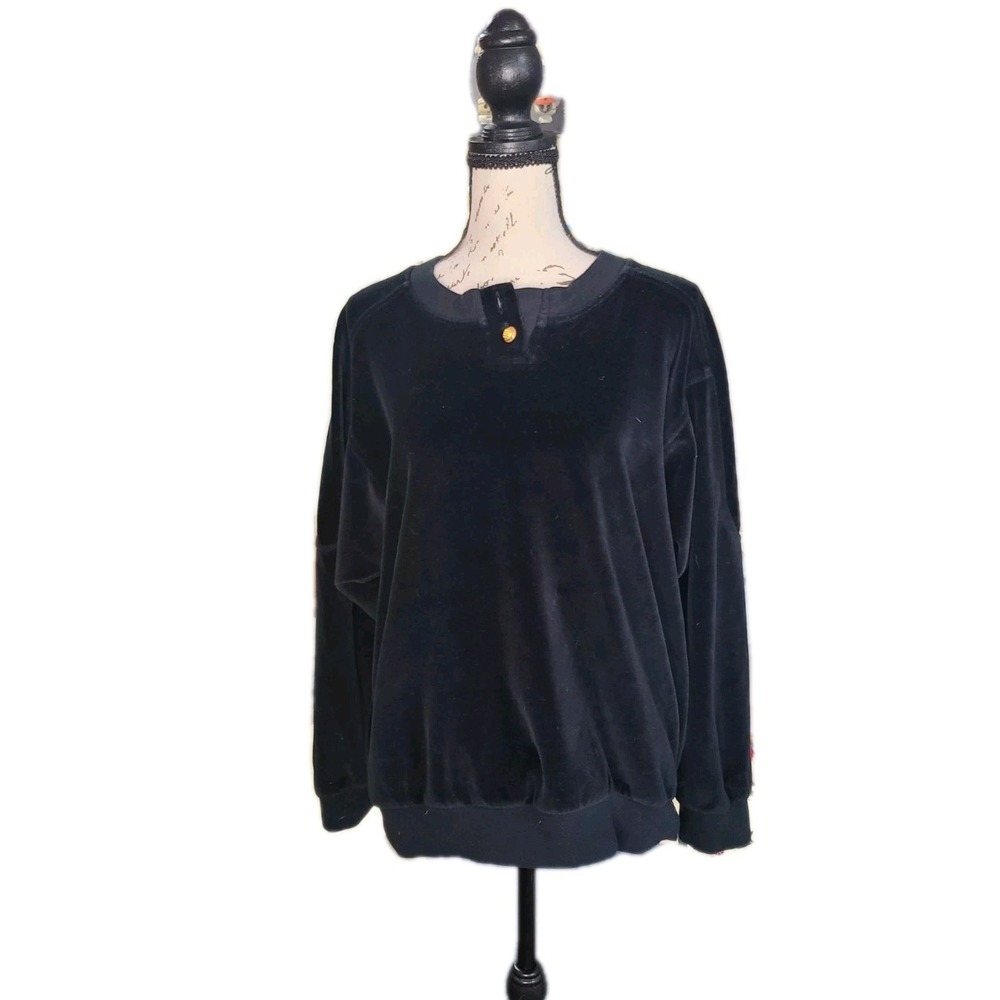 Elisabeth‎ Liz Claiborne Black Velour Sweatshirt Pullover Womens Size 2X